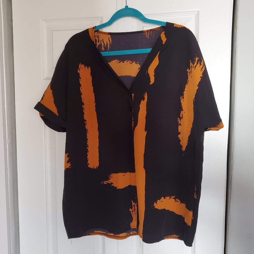 Shein abstract orange & black top